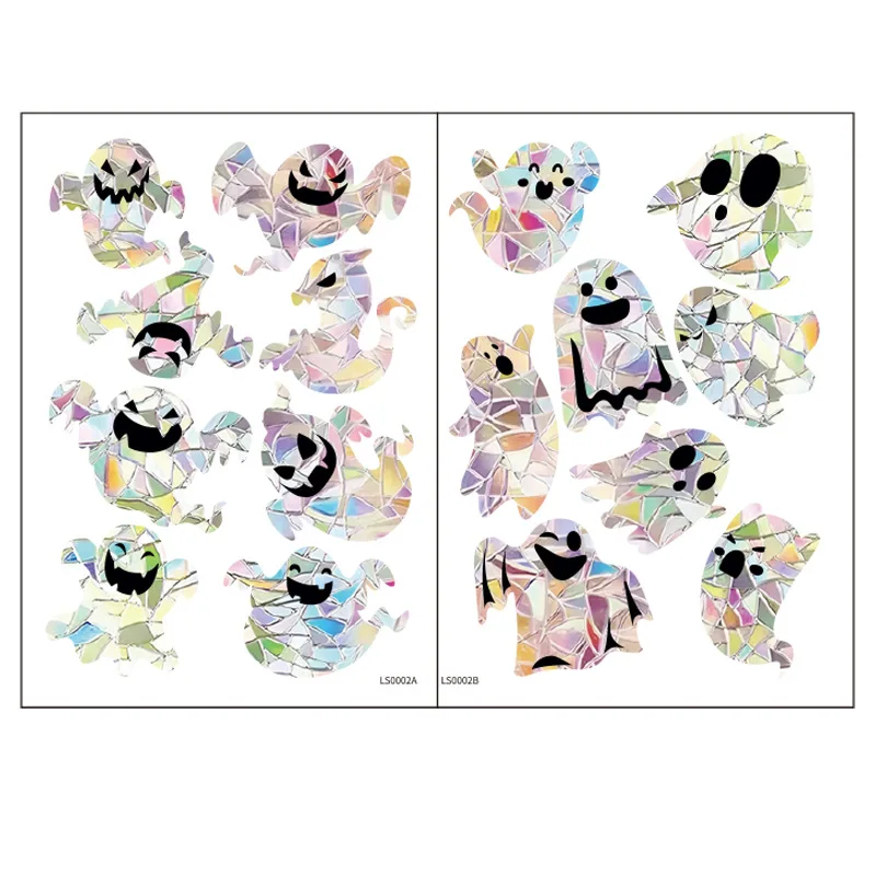 Новые стерео лазерные ослепительные пользовательские Хэллоуин призрак статические стеклянные окна украшения дома декоративные наклейки на