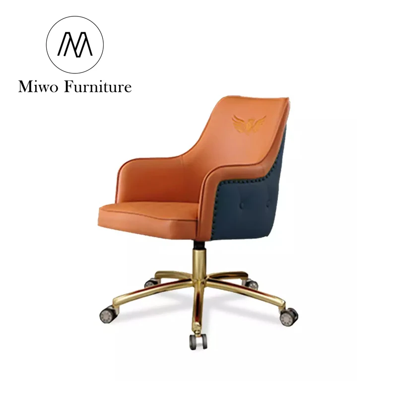 Luxury home metal leather computer, leisure, executive office, spin, gold games study desk and chair