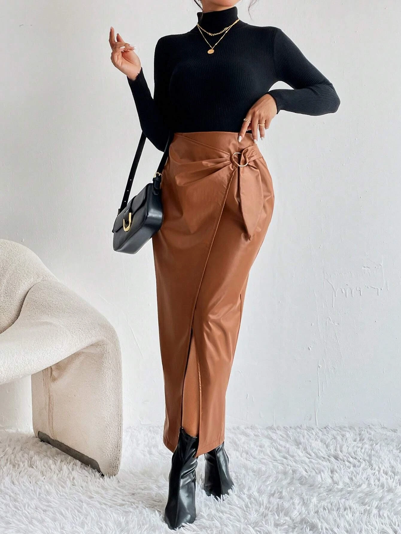 New Style Elastic Fitted Skinny Skirt Women Casual Bodycon Midi Skirt OEM Custom Trending High Waist PU Leather Skirt