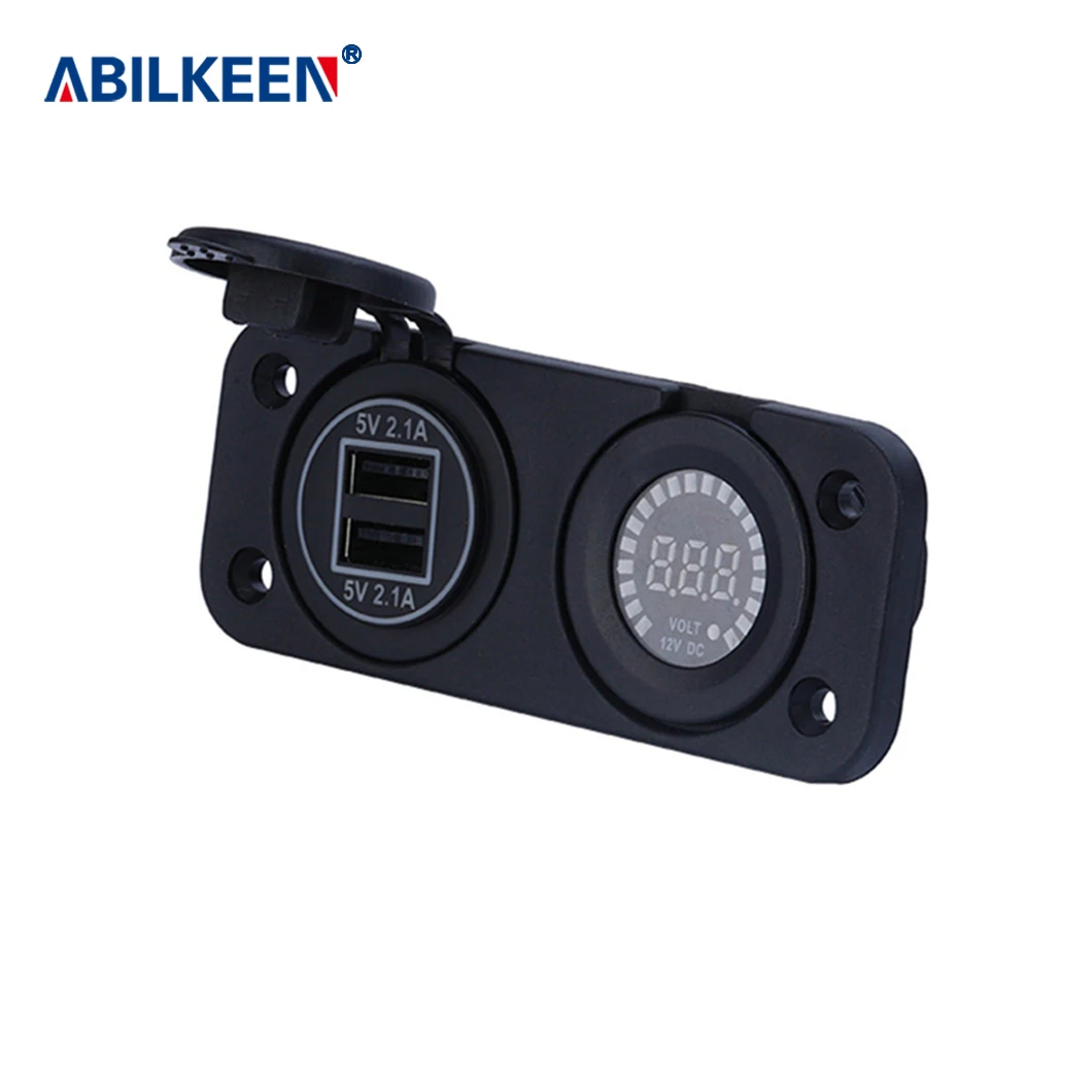 Universal Mounting 4.2A Dual Port USB socket Charger 12-24V BLUE/GREEN/RED LED for Car Boat Motorcycle