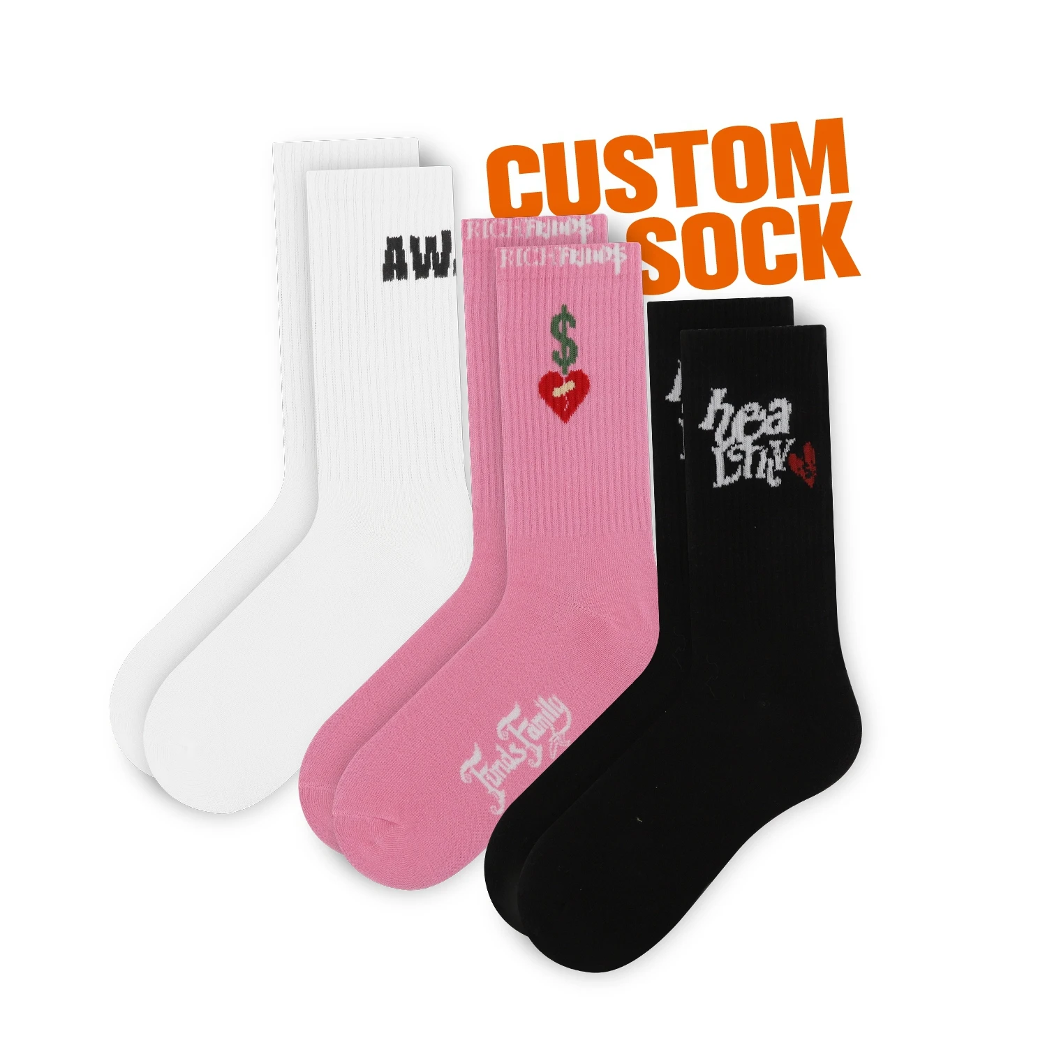 FREE DESIGN & MOCKUP Custom Design Socks Manufacturers Custom Logo Sock Breathable Cotton Custom Men Socks