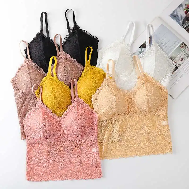 Женское нижнее белье, привлекательный жилет, красивый кружевной топ-труба пуш-ап без косточек с регулируемыми бретелями, длинные кружевные топы-бандо