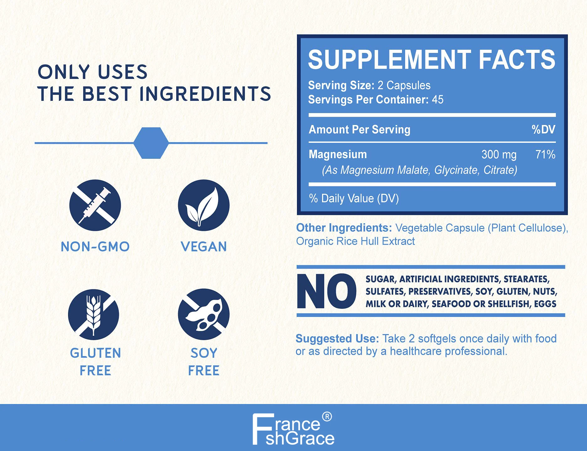 OEM Triple Magnesium Complex 300mg of Magnesium Glycinate Malate Citrate Muscles Nerves Energy High Absorption 90 Capsules