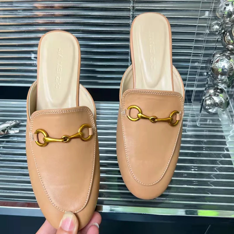 High Quality Lady Leather Mules Slipper Outdoor Casual Wear Summer Women Genuine Leather Flat Mules Shoes