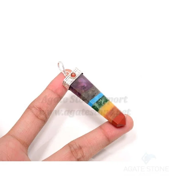 7 Chakra Flat Pencil Point Pendant Bonded Crystals | Wholesale 7 Chakras Healing Gemstones Necklace from Agate Stone Export