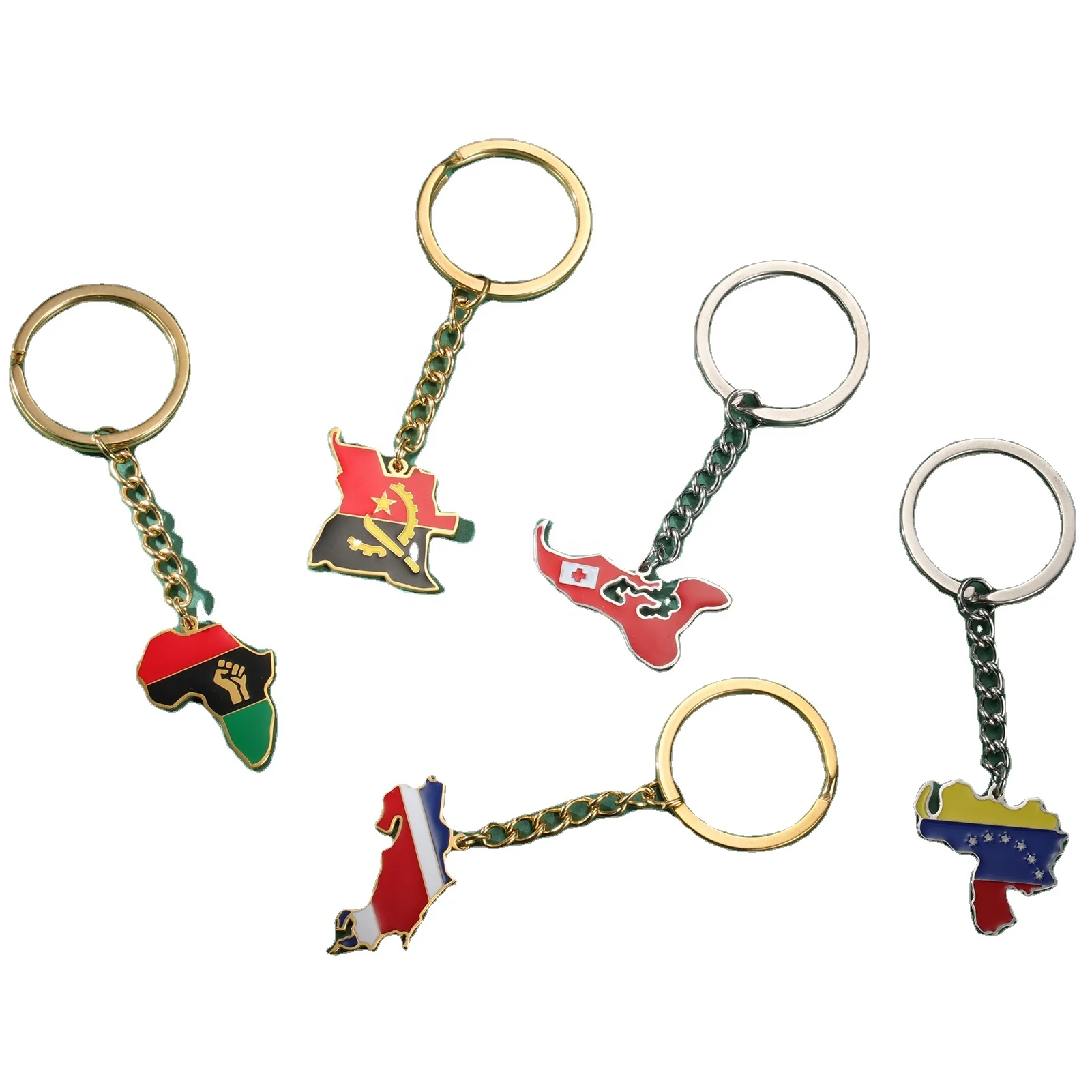Africa Country Map Pendant Keychain Stainless Steel Key Ring Italy Germany National Flag Fashion Jewelry Gifts