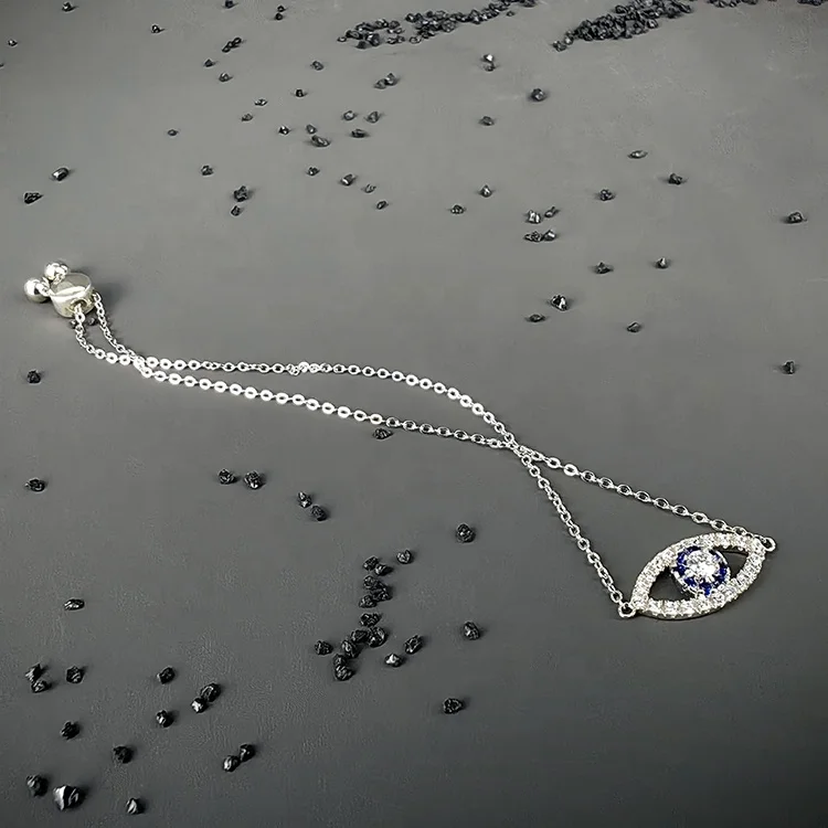 Fine Jewelry Nazar Boncugu Adjustable 925 Sterling Silver Blue Evil Devil Eye VVS Moissanite Charm Bracelets For Women