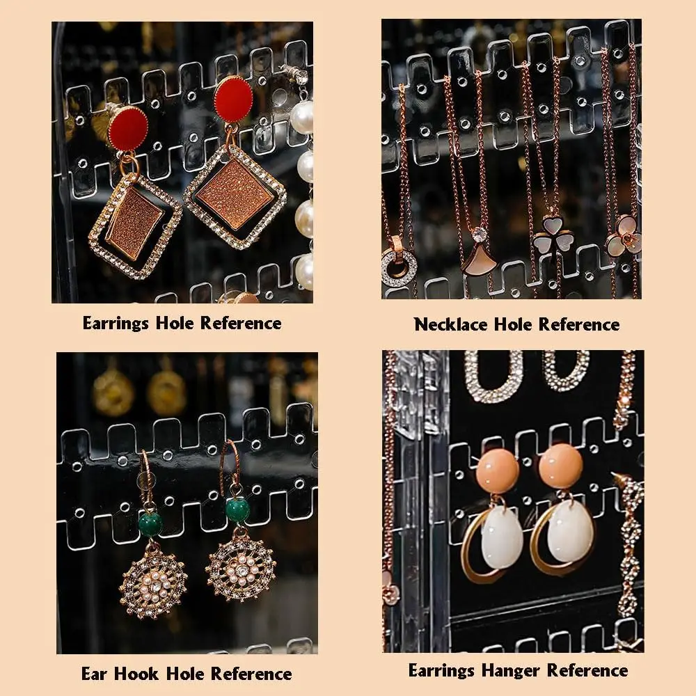 2 Doors Folding Transparent Jewelry Display Rack Necklace Pendant Holder Stud Earring Stand Clear Jewelry Storage Organizer