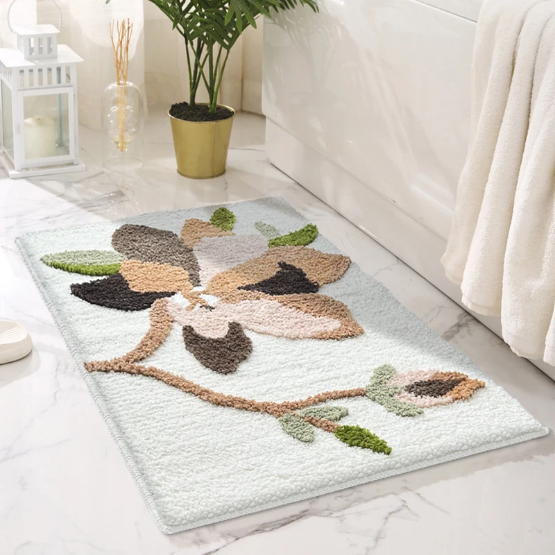 Machine Washable Flower Microfiber Strong Water Absorbent Bathroom Rugs Shaggy Bath Carpet Mats for Bathroom Floor