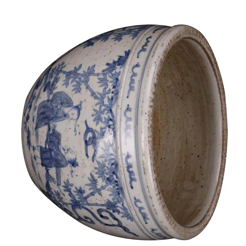 Antique Hand Painted Chinese Blue and White Large Outdoor Ceramic Pots Retro vintage ceramic large vat outdoor flower pot