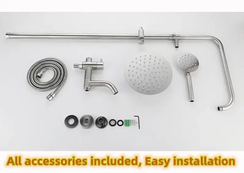 SUS304 Cold Water Shower System Shower Faucets Sets Complete with 3-way Shower Valve and Trim Kit Brushed Stainless Steel Modern