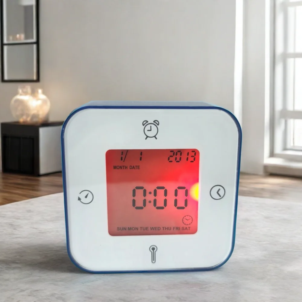 Smart Digital Clock with Temperature Sensor 4 Side Calendar and Time Alarm Wood Material for Office Desktop Use