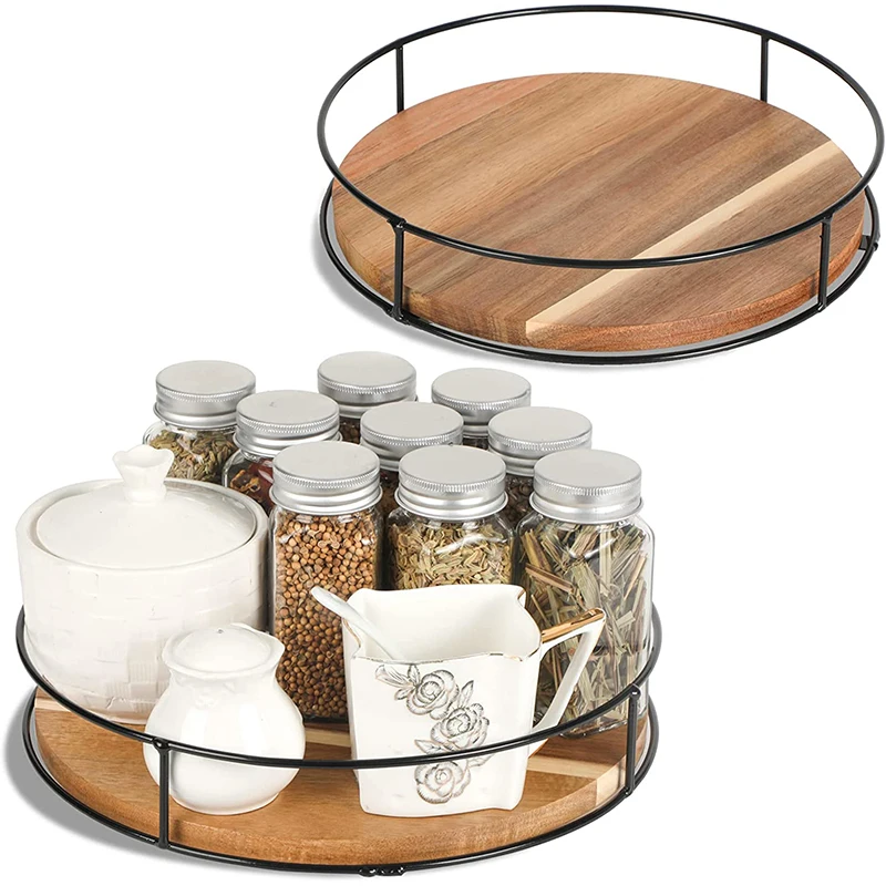 Wholesale Bamboo Wood Round Kitchen Lazy Susan Turntable Storage Organizer Rack
