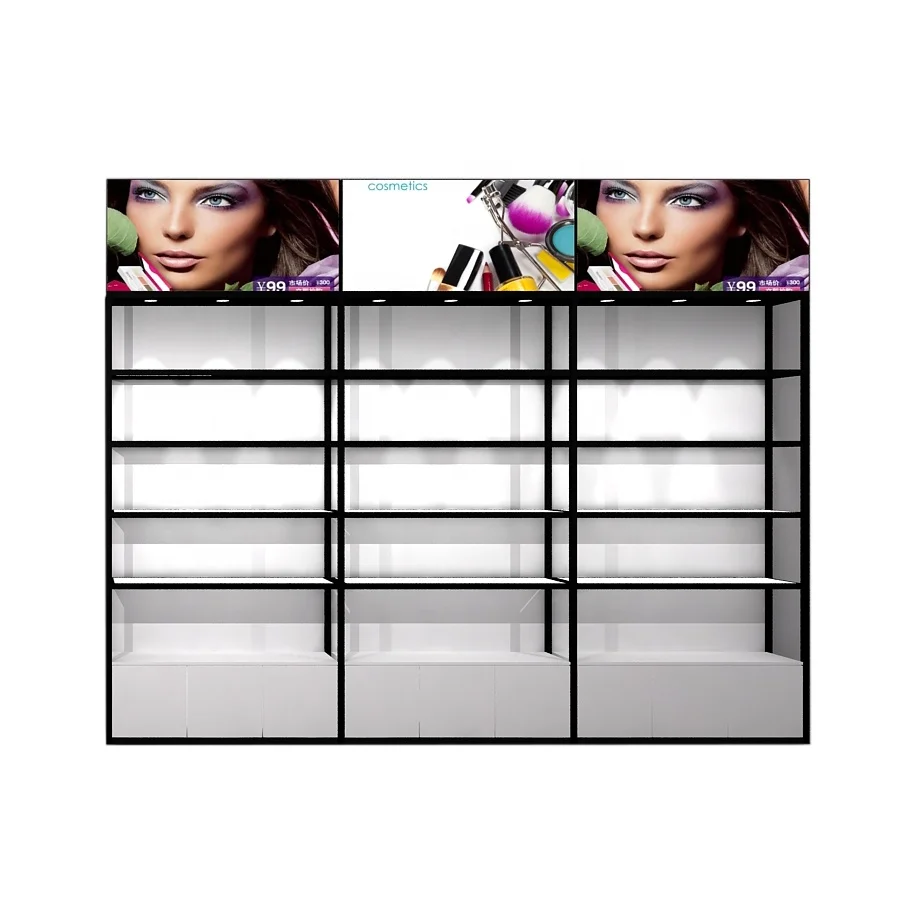 Customizable fashion supermarket shelvesfor retail store glass display case warehousing supermarket supplies display racks