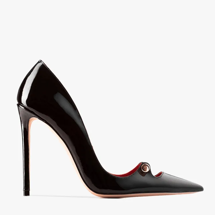 Women Shoes Fashion Shoes Buttons Stiletto Heels Pointed Metal High Heels New High Quality Plus Size PVC PU European Style Solid