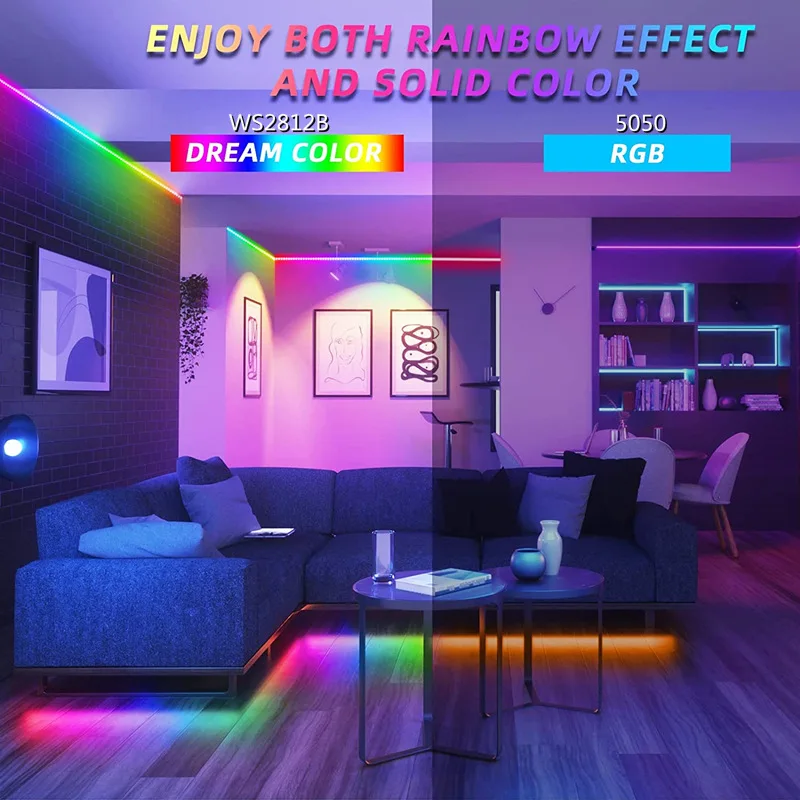 Smart RGB LED Strip Light Wireless  Remote Control Flexible Neon Flex Rope for Night Time Home Decor