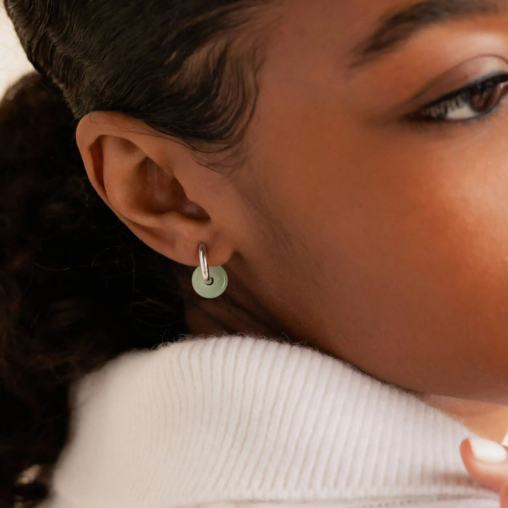 SC Jewelry Light Luxury Green Jadeite Dangle Earrings Small Double Gold Jade Hoop Earrings Fashion Round Jade Earrings For Women