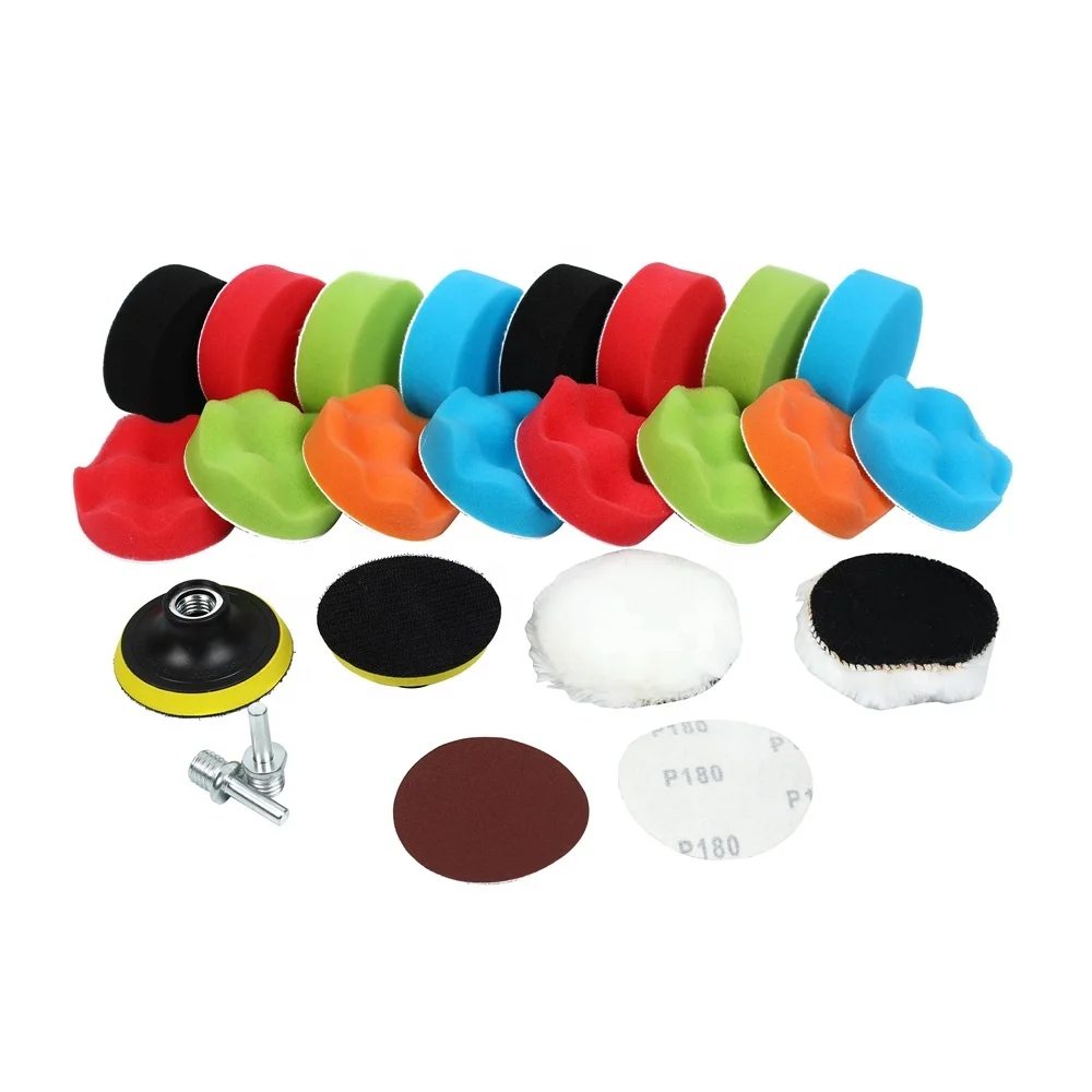 3 Inch 24 Pcs Car Foam Drill Polishing Pad Kit, 3 Inch Buffing Pads,Sponge Set Kit M10 Drill Adapter Car Polisher