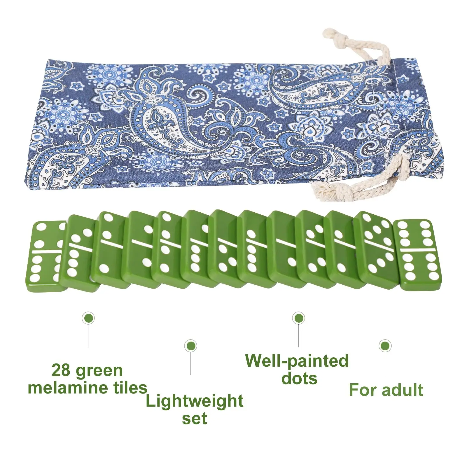 Custom Double Six Dominoes Tile Plastic Anti-fade Green Plastic Domino Game Set for Casnio Games