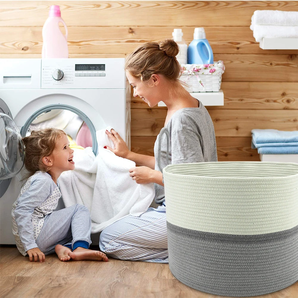 Новая современная плетеная хлопковая корзина премиум-класса с ручками, большая корзина для детской белья, полотенце, подгузников, хранения игрушек для детей