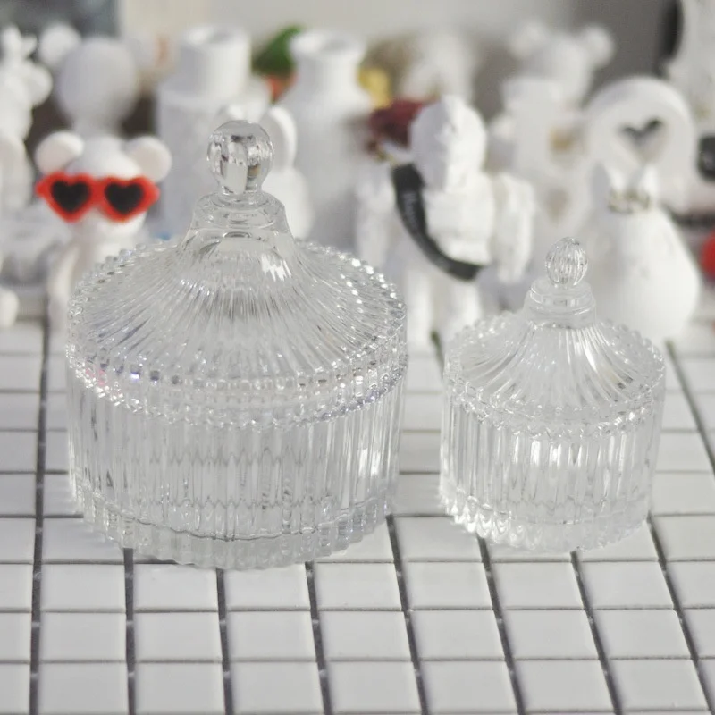 Decorative Glass Candle Jar With Glass Lid Custom Transparent Color Empty Glass Candle Holder