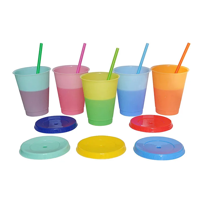 Color Changing Cups 16oz 24oz Reusable Cold Drink Cups with Lids and Straws