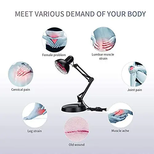 Infrared Red Light Therapy Sturdy Base Infrared Heat Lamp Device with 150W Bulb Body Neck Shoulder Joint Back Pain Relief Black