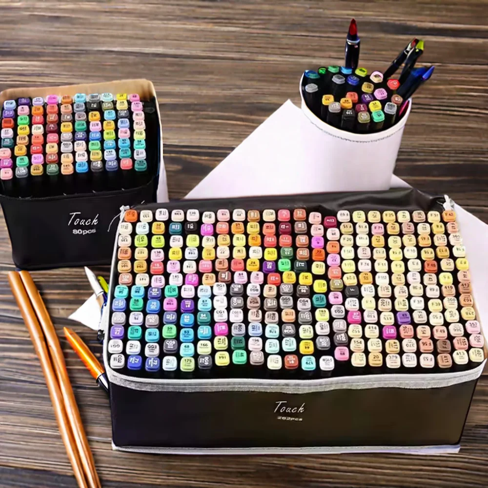 Cheap Wholesale 12 30 40 80 100 120 168 204 262 Color Dual Tip Marker Pen Set