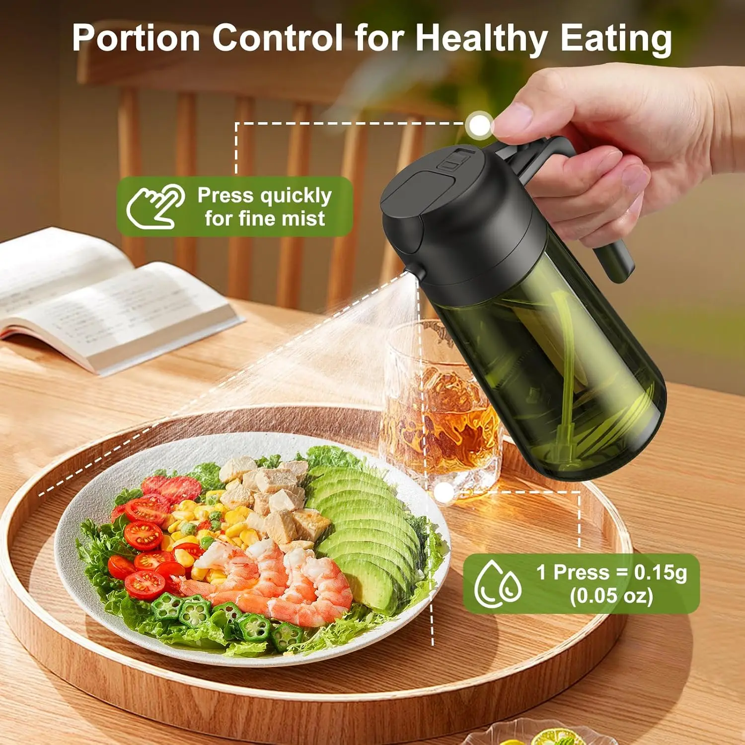 16oz Customized Cooking Olive Oil Sprayer BBQ Salad Soy Sauce Oil Dispenser for Kitchen Dark Green Dual Spray Pour Glass Bottle