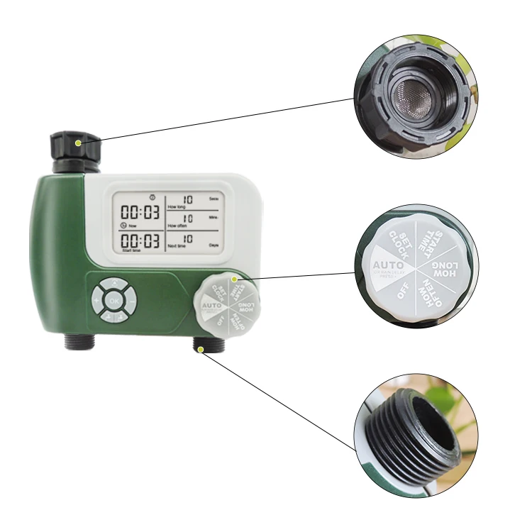 Manufactory Plastic Two Outlet Large Screen Battery Power Smart Garden Tap Water Timer Automatic
