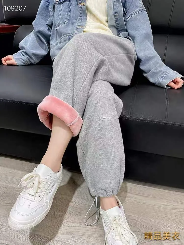 All kinds of available stock fleece thicken trousers girls sports sweatpants