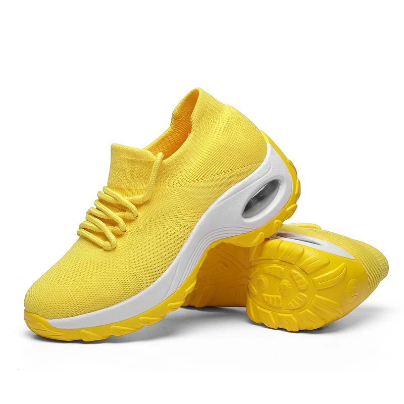 Custom wholesale air cushion fly knit sport shoes for women and ladies