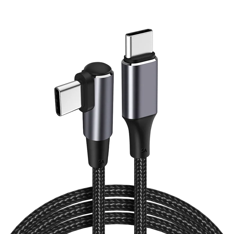 Customized Logo 1m 2m Fast Charging Pd 100w Usb C To Type C L Angle Data Cables Nylon Braided Laptop Tablet Charger