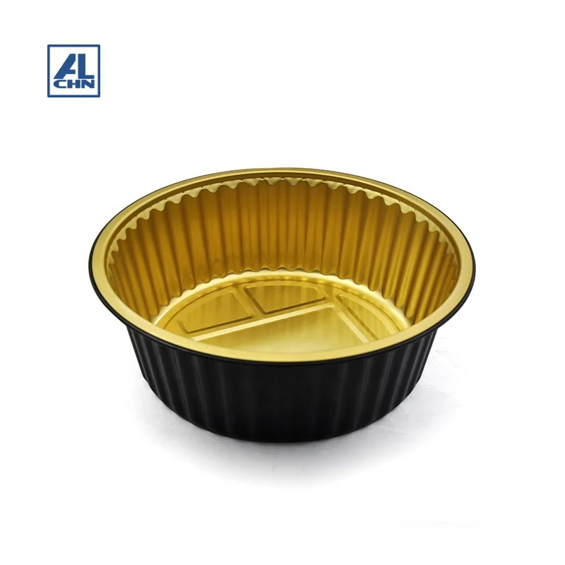 Gold inside,Black outside  101oz Disposable Aluminum Foil Round Tray Smoothwall Ready To Cooking Containers For Food Packaging