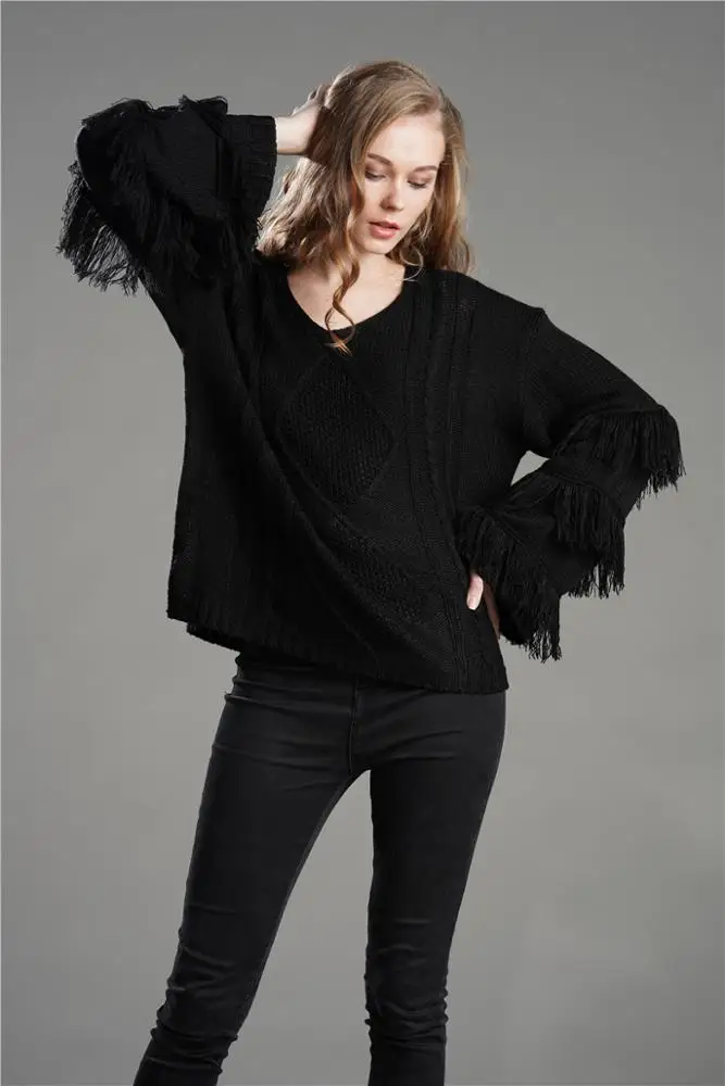 
ins Fashion Fancy Sweaters for Women Amazon Hot Sale Tassel Pullover Women Over sized Thick Sweater Women 