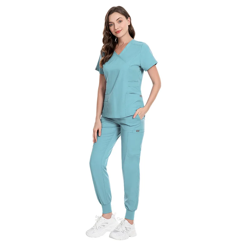 High Quality Breathable Women Joggers Stretch Nursing Medical Scrub 2 Piece Custom Spandex Jogger  Hospital Scrub Uniforms Set