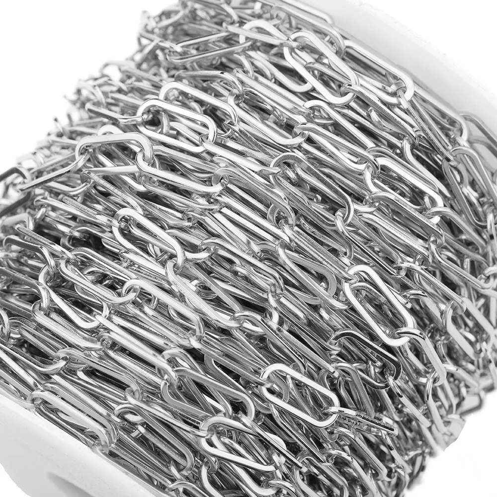 6.5mm Wide stainless steel Golden clip chain Long oval flat cable diy Decoration accessory chain
