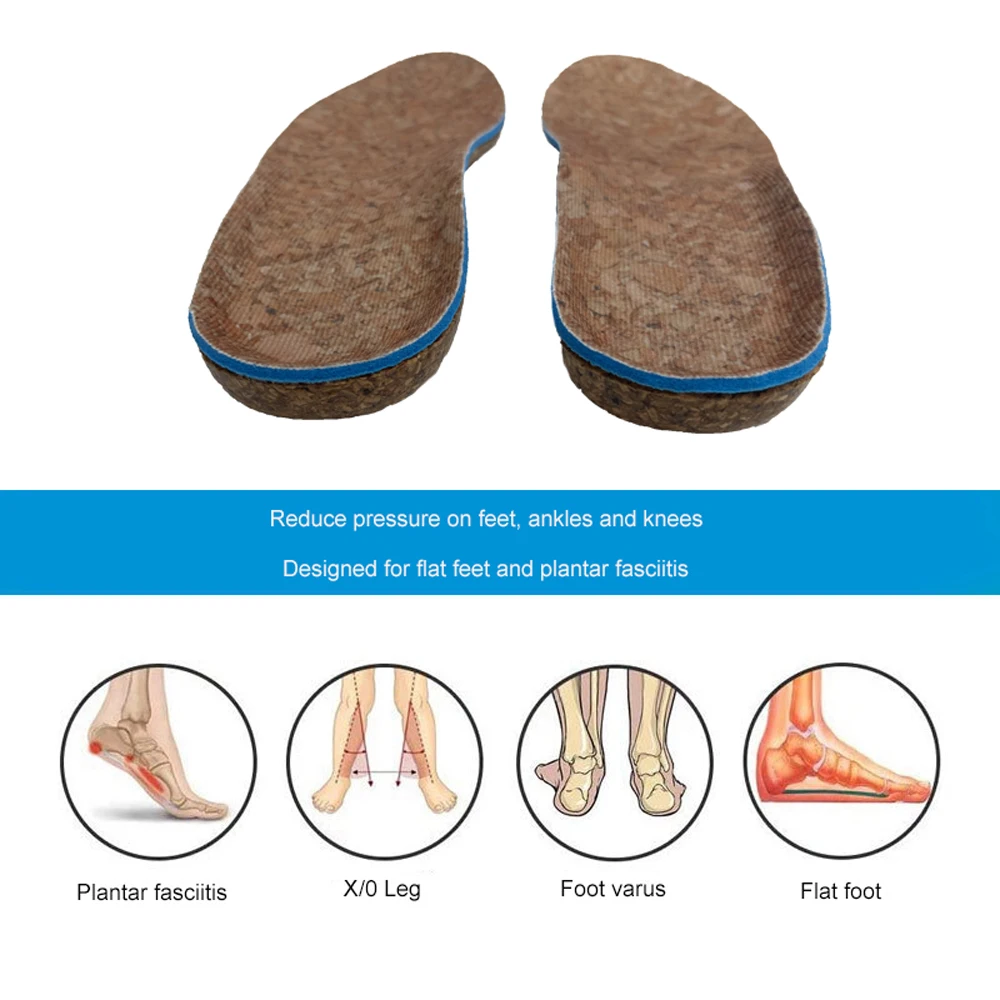customized new hot selling cork orthotic insole ergonomic arch support pure natural cork insoles