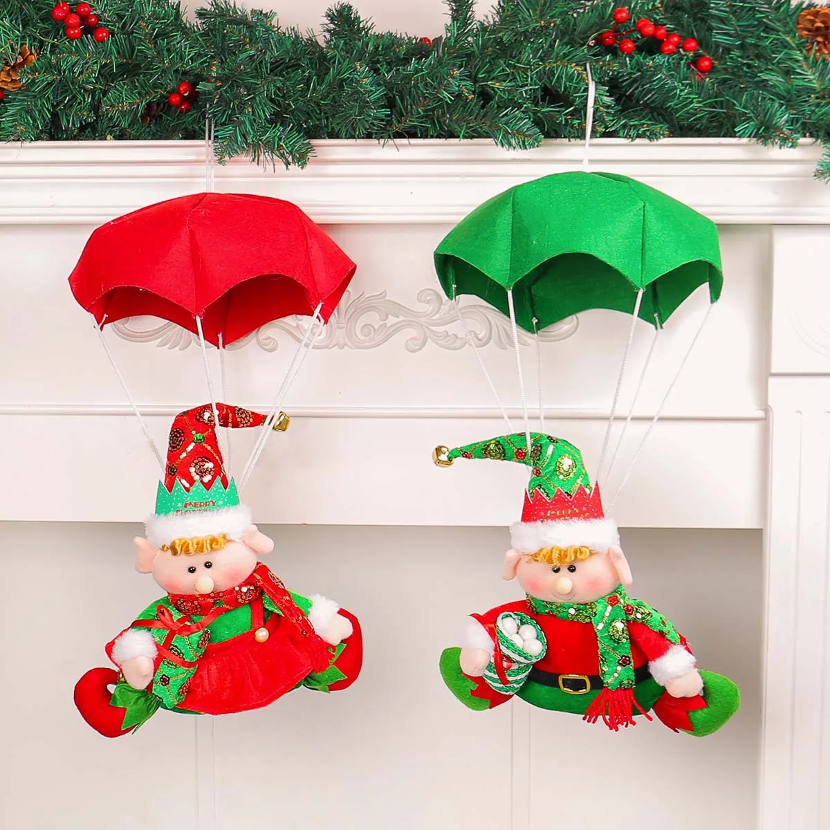 Linda New Christmas Parachute Doll Decoration Pendant Fabric Christmas Skydiving Window Christmas Tree Charm Gift