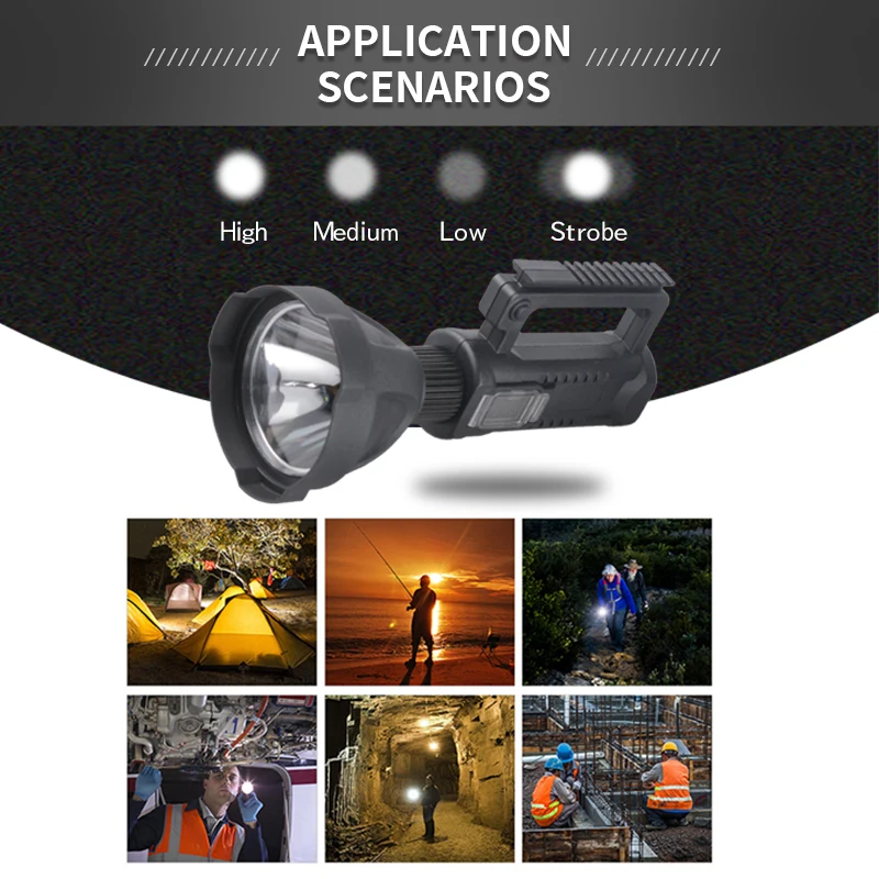 Led Flashlight 4 Mode Powerful Xhp70 Portable Spotlight With Mountable Bracket Waterproof Rechargeable Searchlight 8000mah