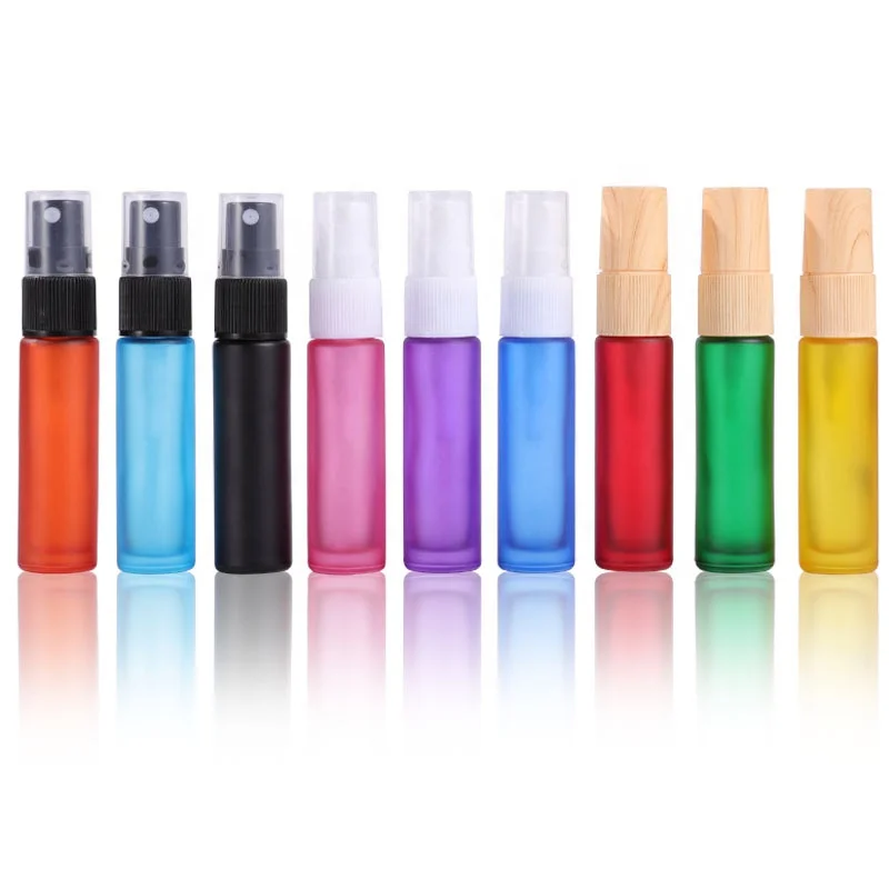 Wholesale empty 10ml matte purple blue orange black red green glass spray bottle perfume sample packaging bottles with pump