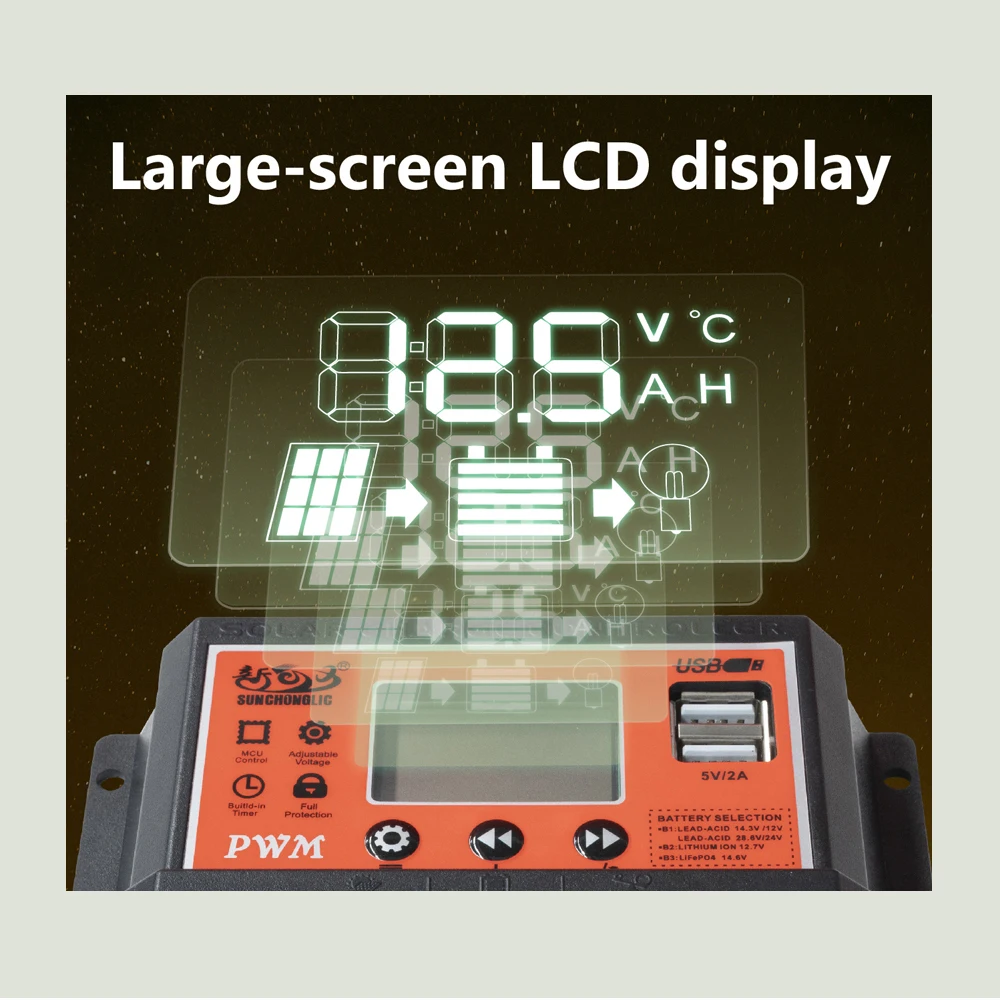 Оптовая продажа с завода Sunchonglic контроллер pwm 12 В 24 10 А ручной для солнечной зарядки