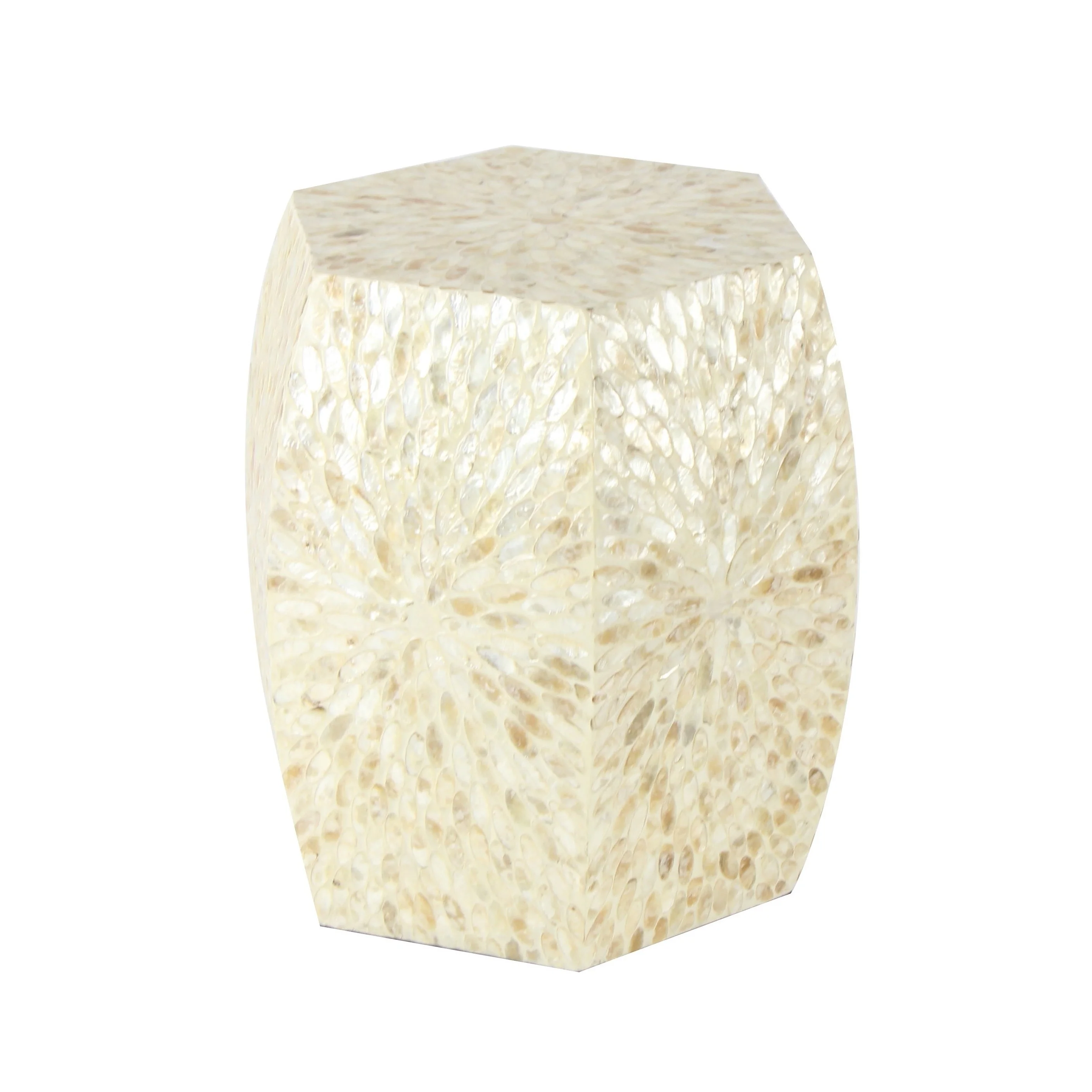 Unique Hexagonal Lacquer Iridescent Shell Mother Of Pearl Stool Ottoman From Vietnam