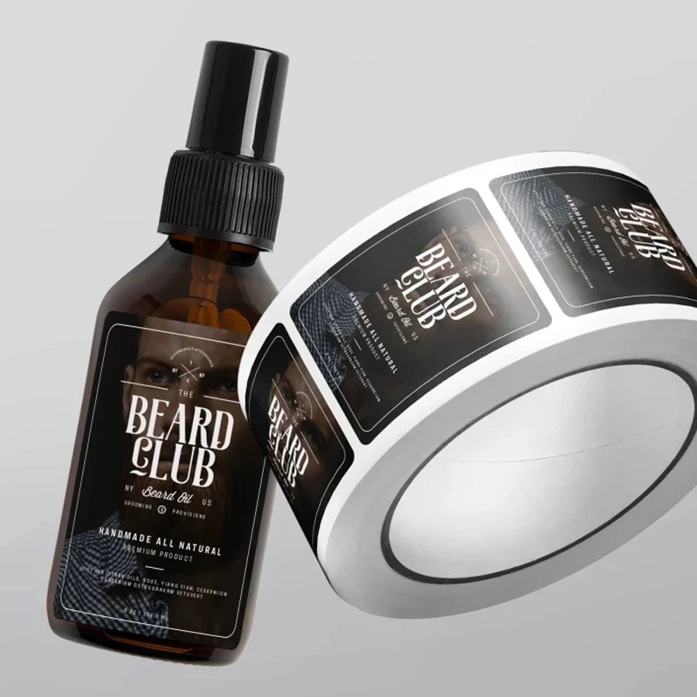 Custom Printed Cosmetic Adhesive Paper Roll Logo Stickers Packaging Labels For Beard Oil Bottle
