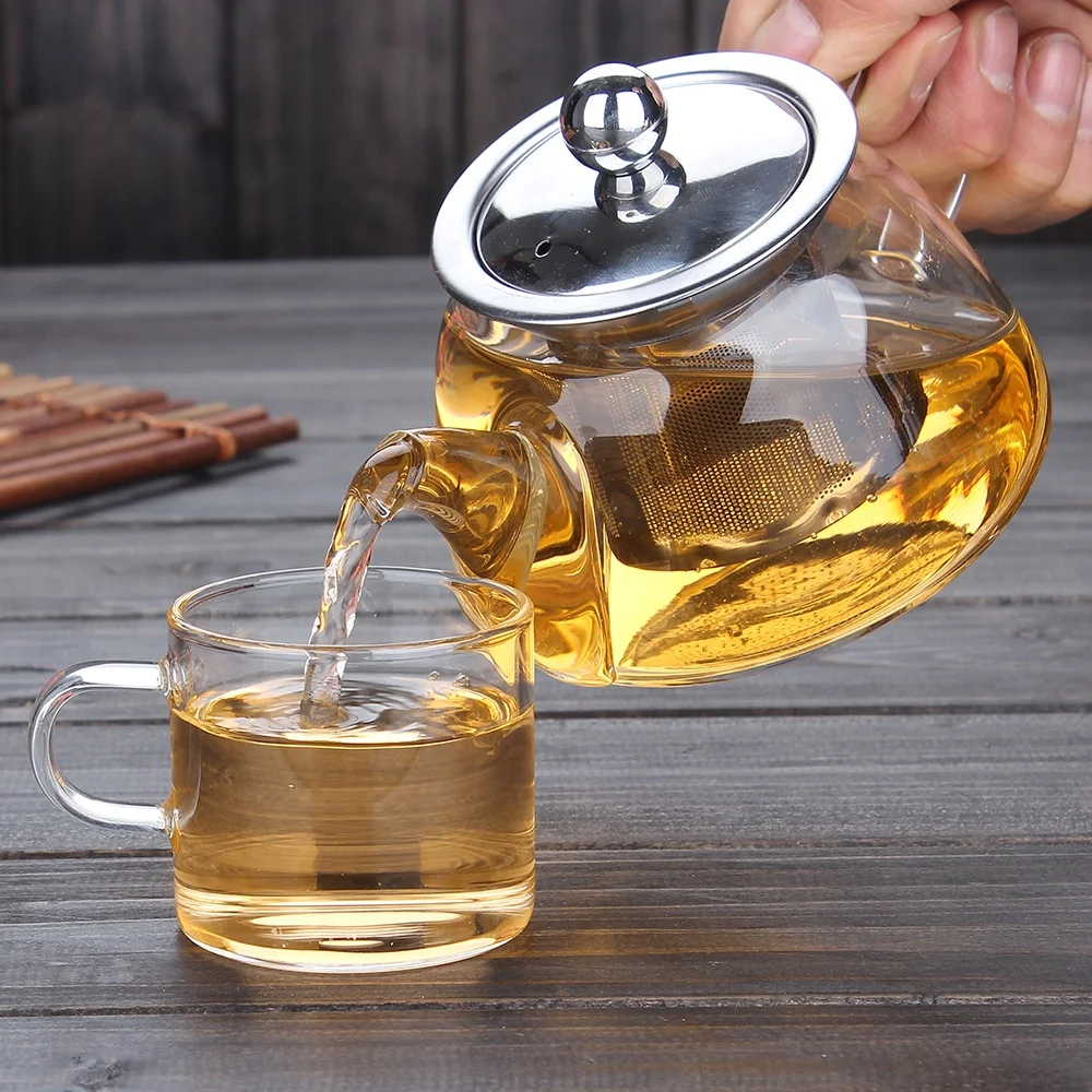 
400ml Transparent high borosilicate glass teapot with stainless steel infuser factory 