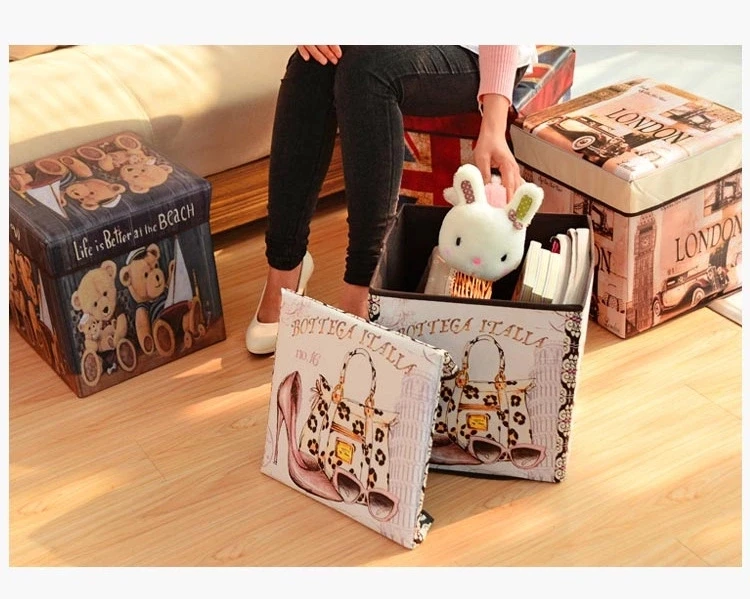 Складной ящик для хранения с флагом Великобритании, США, Америки, подставка для табурета, украшение для дома, многофункциональный нетканый Ретро оттоманка для хранения