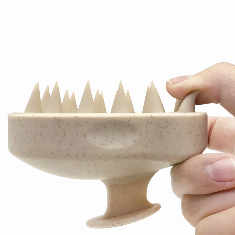 Print logo Wheat Straw Shampoo Brush Scalp Exfoliator Care Hair Washing Brush Soft Silicone Scalp Massager Brushes