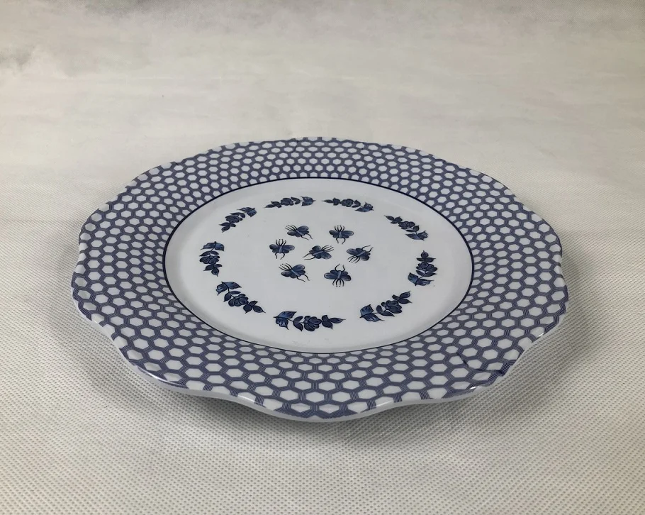 Floral Spring Garden Plastic Plates Large Scalloped Serving Platter Bowl Melamine Tableware Set with Wavy Edge