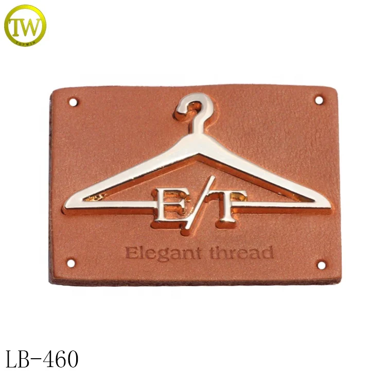 Custom embossed logo patch design brown leather jeans metal letter label badge for clothing
