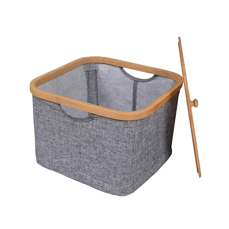 Folding cloth storage box Cloth Laundry basket with bamboo lid